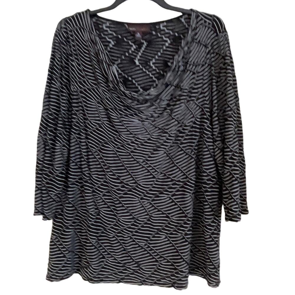 Dana Buchman Black/White Scoop Neck Cowl Top, 3/4 Sleeve - Women's Size XL